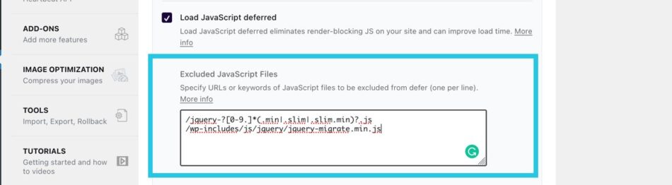 Archivos JavaScript excluidos
