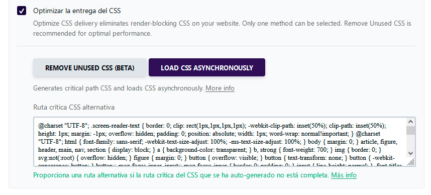 CSS crítico alternativo de WP-Rocket