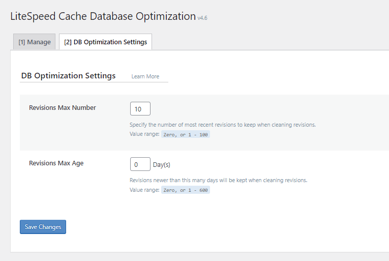 Configuración de optimización de base de datos